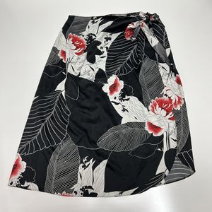 Vintage Hilo Hattie Hawaiian Tropical Floral Sarong Wrap Skirt/Dress OS Black